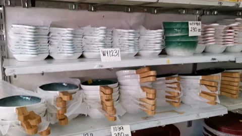 House Ware Store with Plates and Bowls Stock Footage 159288077