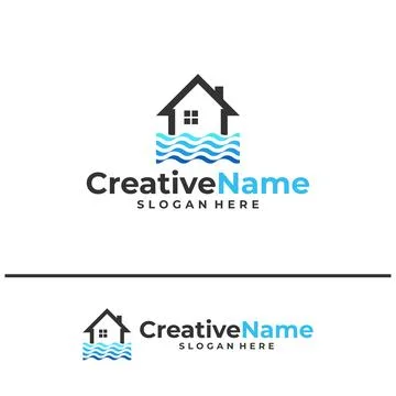 House with waves logo design concept. Beach resort villa logo design vector.. Stock Illustration