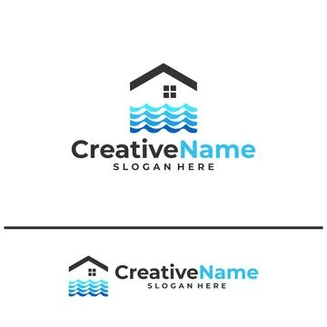 House with waves logo design concept. Beach resort villa logo design vector.. Stock Illustration