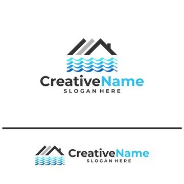 House with waves logo design concept. Beach resort villa logo design vector.. Stock Illustration