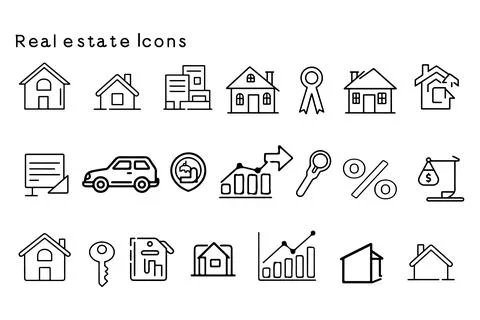 House Web Icon Set In Line Style With Editable Stroke Real Estate Symbols Stock Illustration