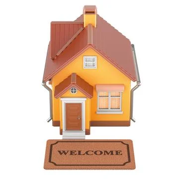 House with welcome doormat. 3D rendering Ilustración de archivo