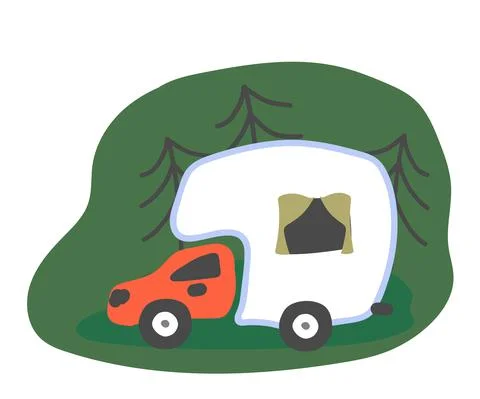 House on wheels. Night parking. Vector. Stock Illustration