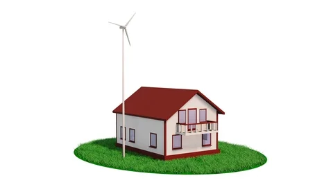 House wind turbine solar panel rotation 3d render Stock Footage 102725426