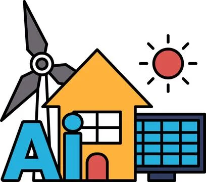 A house with a windmill and a sun on top of it Ilustración de archivo