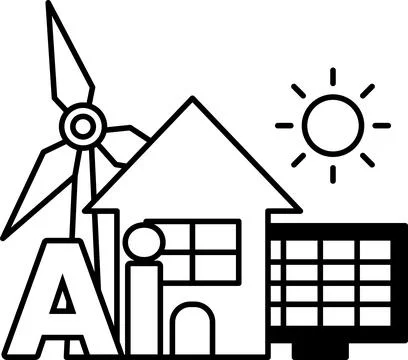 House with a windmill and a sun on top of it Ilustración de archivo