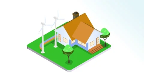 House with windmill electricity energy source Stock Footage 162711093