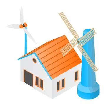 House with windmill of isometric style Stock Illustration