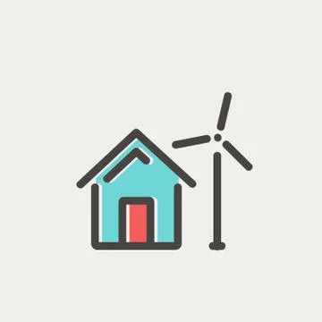 House with windmill thin line icon Ilustración de archivo