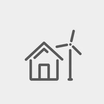 House with windmill thin line icon Ilustración de archivo
