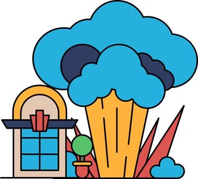 A house with a window and a tree in front of it Stock Illustration