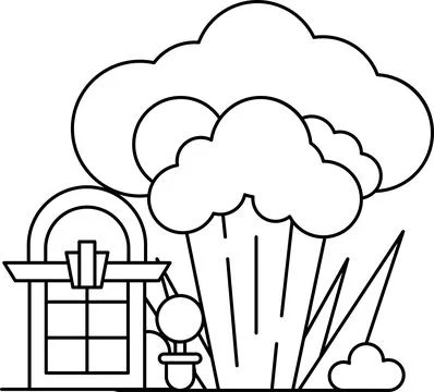 A house with a window and a tree in front of it Stock Illustration