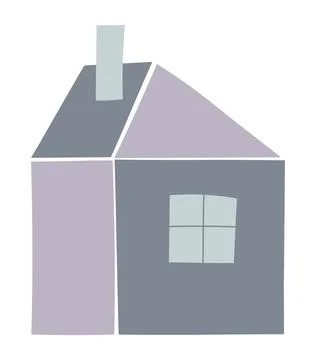 House with window, chimney kid drawing, illustration Stock Illustration