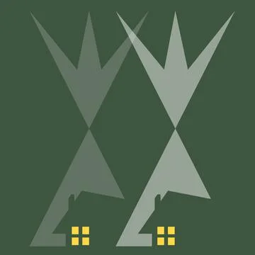 House with window yellow light, negative space abstract shape Stock Illustration