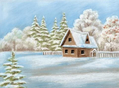 House in winter forest Stock Illustration