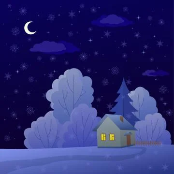 House in winter forest Stock Illustration