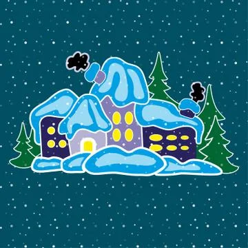 House in winter forest Stock Illustration