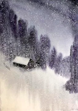 House in the winter mountains Stock Illustration