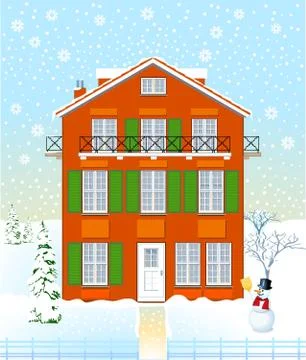 House in the winter time Stock Illustration
