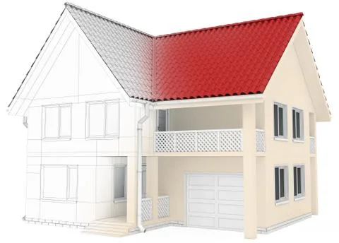 House wireframe, architectural drawing and visualization Illustrazione stock