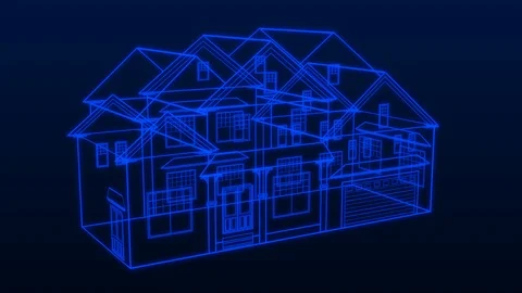House Wireframe blue Stock Footage 105950195