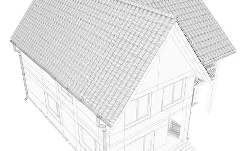 House wireframe technology. Isolated on white background Illustrazione stock