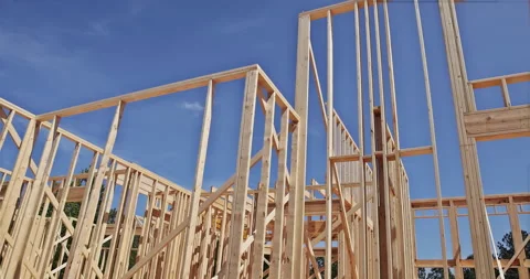 House with wooden framework frame is bei... | Stock Video | Pond5