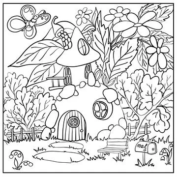 House in the woods. Coloring. Vector Stock Illustration