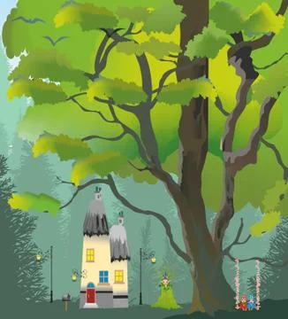 House in the woods, Stock Illustration