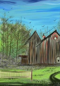 House in the woods wallpaper Stock Illustration