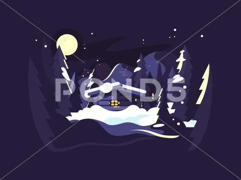 House in woods winter Stock Illustration