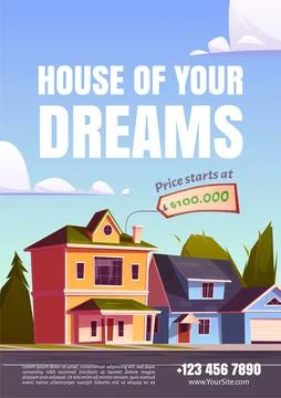 House of your dream selling cartoon promo poster Stock Illustration