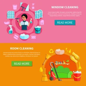 Housecleaning Horizontal Banners Set Stock Illustration