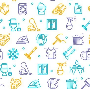 Household and Cleaning Tools Pattern Background on a White. Vector Stockillustratie