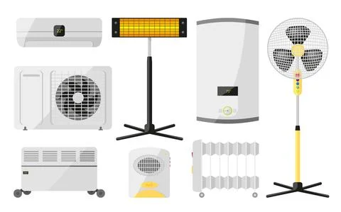 Household appliance temperature control flat set Stock Illustration