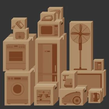 Household appliances in boxes. Stock Illustration