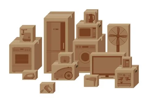 Household appliances in boxes. Stock Illustration