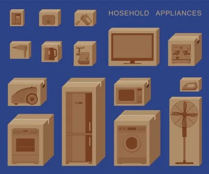 Household appliances in boxes Stock Illustration