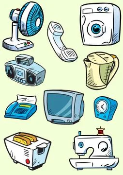 Household appliances in a cartoon style Stock Illustration