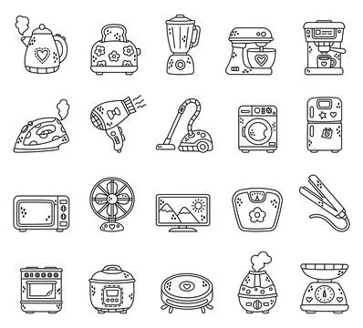 Household appliances set featuring kettle Stock Illustration