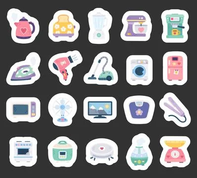 Household appliances set featuring kettle Stock Illustration