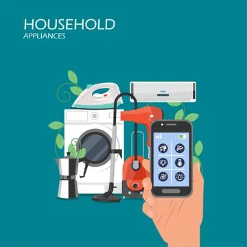 Household appliances vector flat style design illustration Stock Illustration