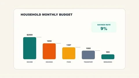 Household Budget Waterfall HUD Data Visualization HUD Animation Stock-Footage 342477772