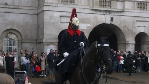 Household Cavalry Performing Mounted Guard Duties in London Stock Footage 327353337