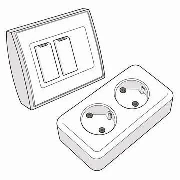Household electrical fittings: switch, socket, modern design. Stock Illustration
