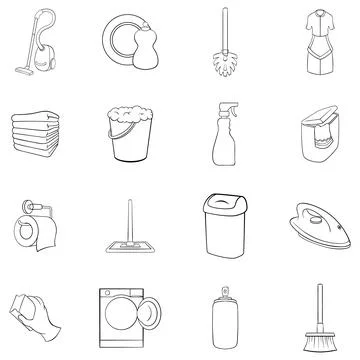 Household elements icon set outline Stock Illustration