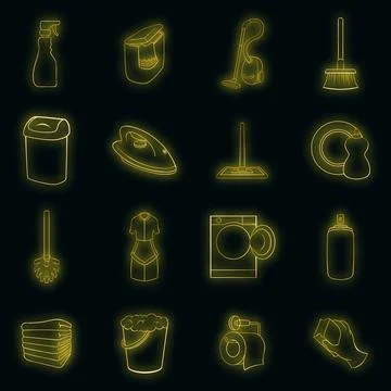 Household elements icons set vector neon Stock Illustration