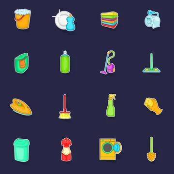 Household elements icons set vector sticker Stockillustratie