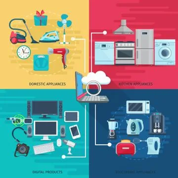 Household Icons Composition Square Concept 스톡 일러스트