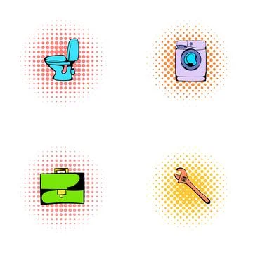 Household items and tools in a comic book style Stock Illustration